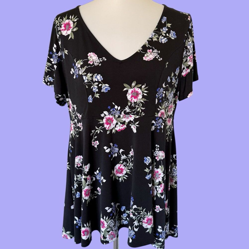 Torrid Babydoll Floral Black Flutter Short Sleeve Empire Waist Floral 00 Med M